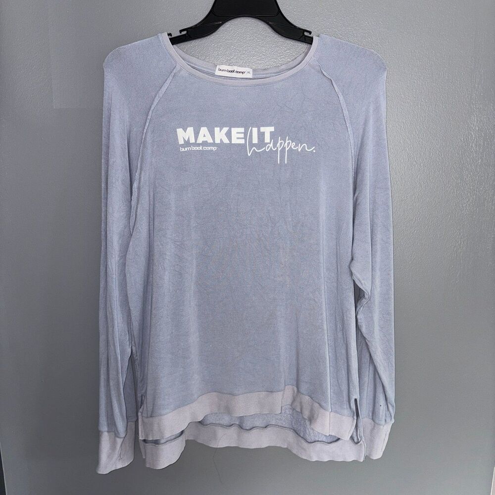 Burn Boot Camp Women's Pull Over Long Sleeve Graphic Top XL Gray/Blue